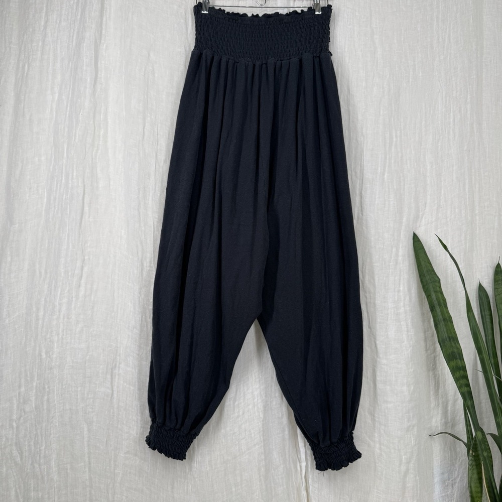 Free People FP Beach Black Baggy Harem Balloon Pants XL Boho Hippie Lounge Comfy